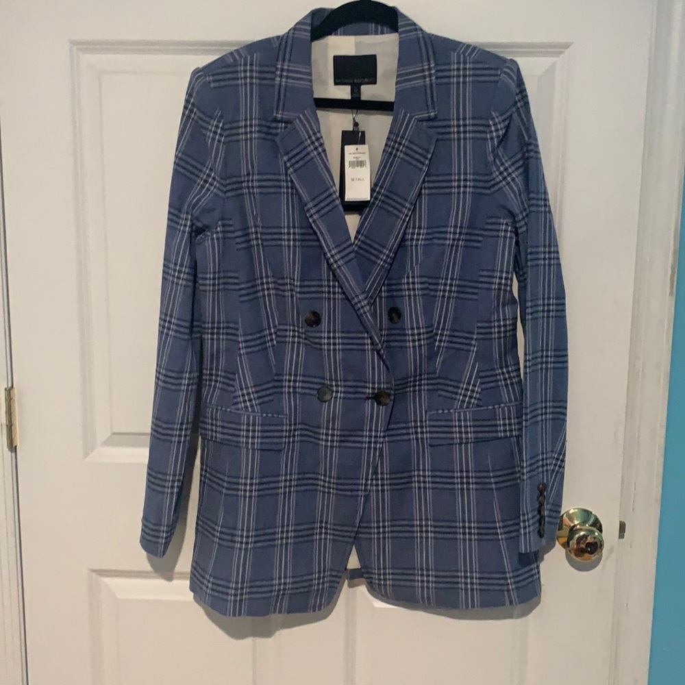 BR plaid linen boyfriend- style blazer